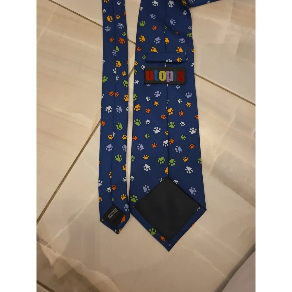 Utopia Men's Necktie Tie Silk‎ Wine Dog Paw Prints B1